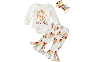 Twopumpkin My First Christmas Baby Girl Outfit Newborn Santa Baby Onesie and Bell Bottoms Ribbed Outfits With Heanband