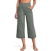 Promover Wide Leg Capris for Women Comfy Yoga Casual Capri Pants High Waisted Culottes Loose Palazzo Sweatpants(Grey Sage,S,23")