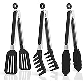 3 Pack Silicone Tongs for Cooking,Maywe Tanso 9 Inch Cooking Kitchen Tongs with Silicone Tips,Nonstick Stainless Steel Tongs for Steak Pie Pizza Pasta Spaghetti Salad BBQ Buffet