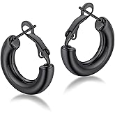 FaithHeart Chunky Hoop Earrings for Women, Silver/Black/14K Gold Plated Stainless Steel Earrings 5mm Thick Hollow Tube Hoops Hypoallergenic Lightweight Earring 20/30/40/50/60/70/80mm