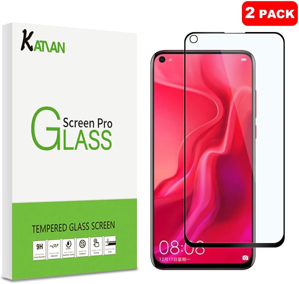 [2 Pack] KATIAN Compatible with Huawei Honor View 20/ Huawei nova 4 Screen Protector, HD [Anti-Scratch] [No-Bubble], 9H Glass Film for Huawei Honor View 20/ Huawei nova 4 [Black]