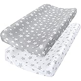 Changing Pad Cover for Boys Girls 2 Pack, Lovely Print Soft Unisex Diaper Change Table Sheets, Fit 32"x16" Contoured Pad, Com