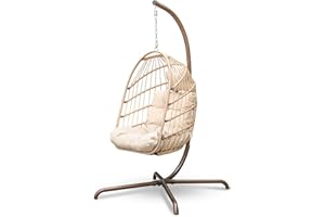 RADIATA Egg Chair Luxury Outdoor Patio Wicker Hanging Swing Egg Chairs with Water Resistant Cushions for Patio Backyard Balcony (Beige,with Stand)