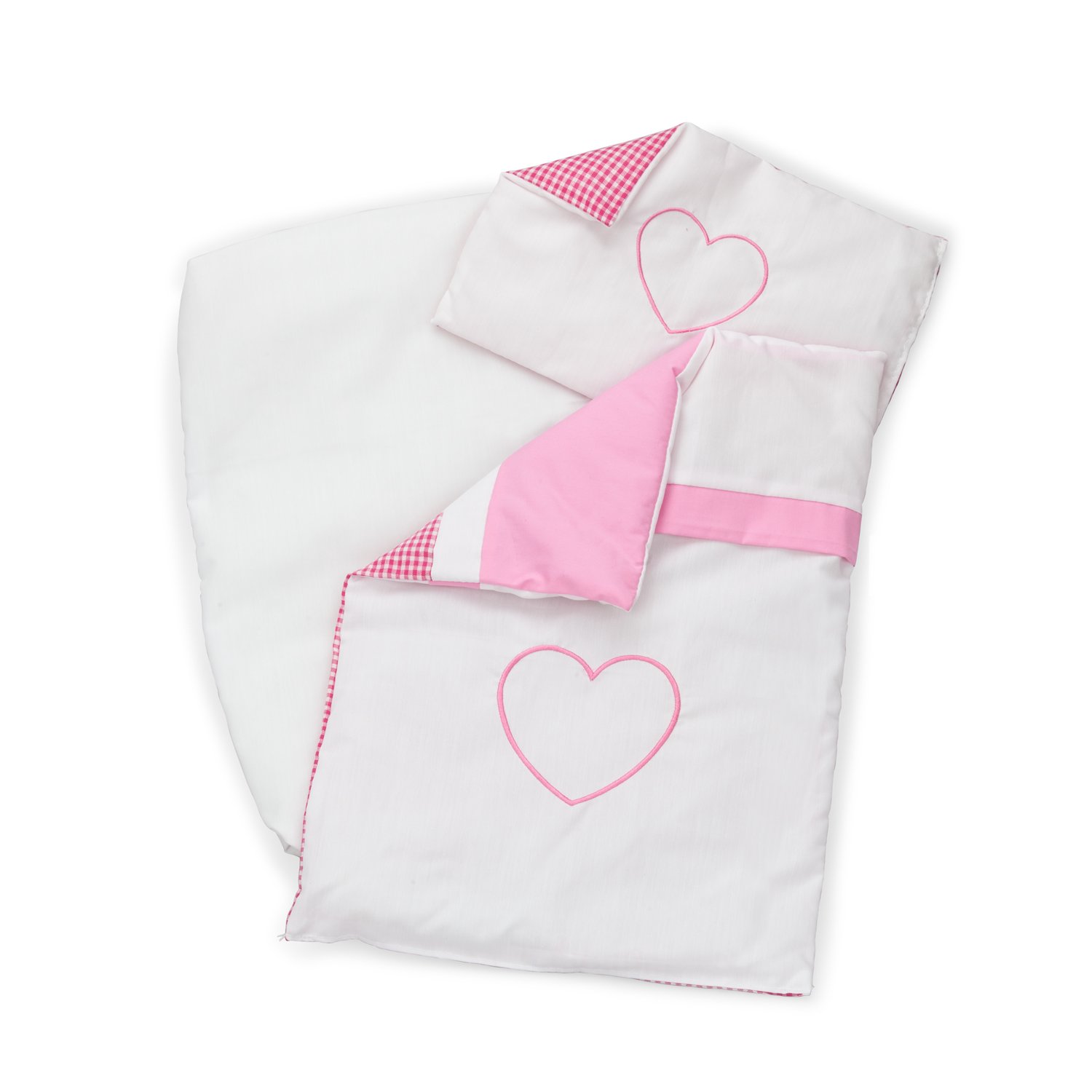 Woet® Pink Doll Bedding Set - Fits Bed or Pram - With Blanket and Pillow - Age 3 Years+