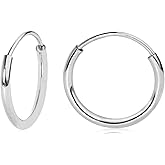 Olivia's Collection 14k White or Yellow Gold Lightweight Endless Hoop Earrings (10-20mm) True 1.0mm width. Piercing to Lobe, Upper-Lobe for a Woman, Man, Teens