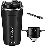 ouMandis Pour Over Coffee Travel Mug, all-in-one Coffee Maker Travel and Thermal Mug - Vacuum Stainless Insulated Mug with Pa