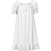 LQSZ Girls Nightgowns Puff Short Sleeve Sleepwear Lace Victorian Princess Pajama 3-10 Years Night Dress for Little Girl