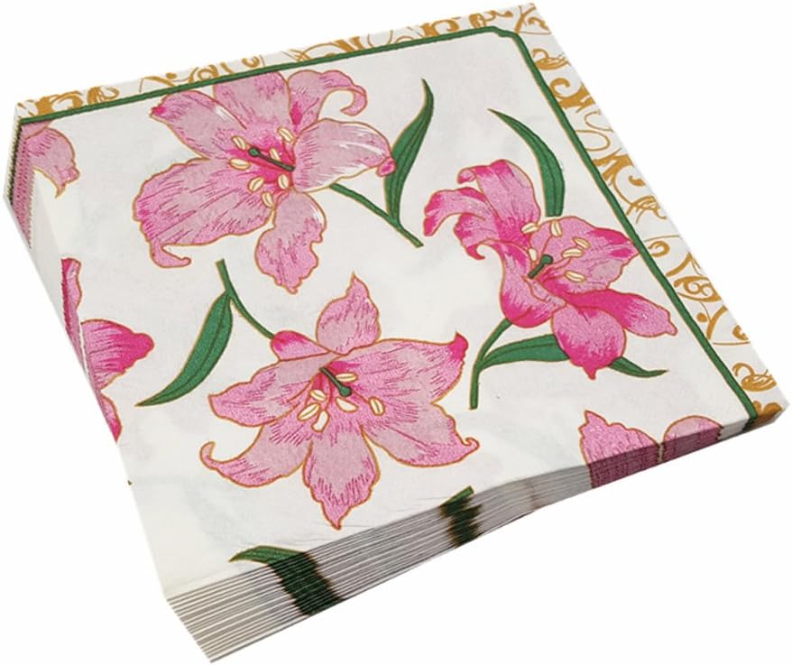 Meiosuns Napkins Floral Paper Napkins Tea Cups Paper Cocktail Napkins Napkins for Tea Party,Birthday (Pink Lily, Pack of 20)