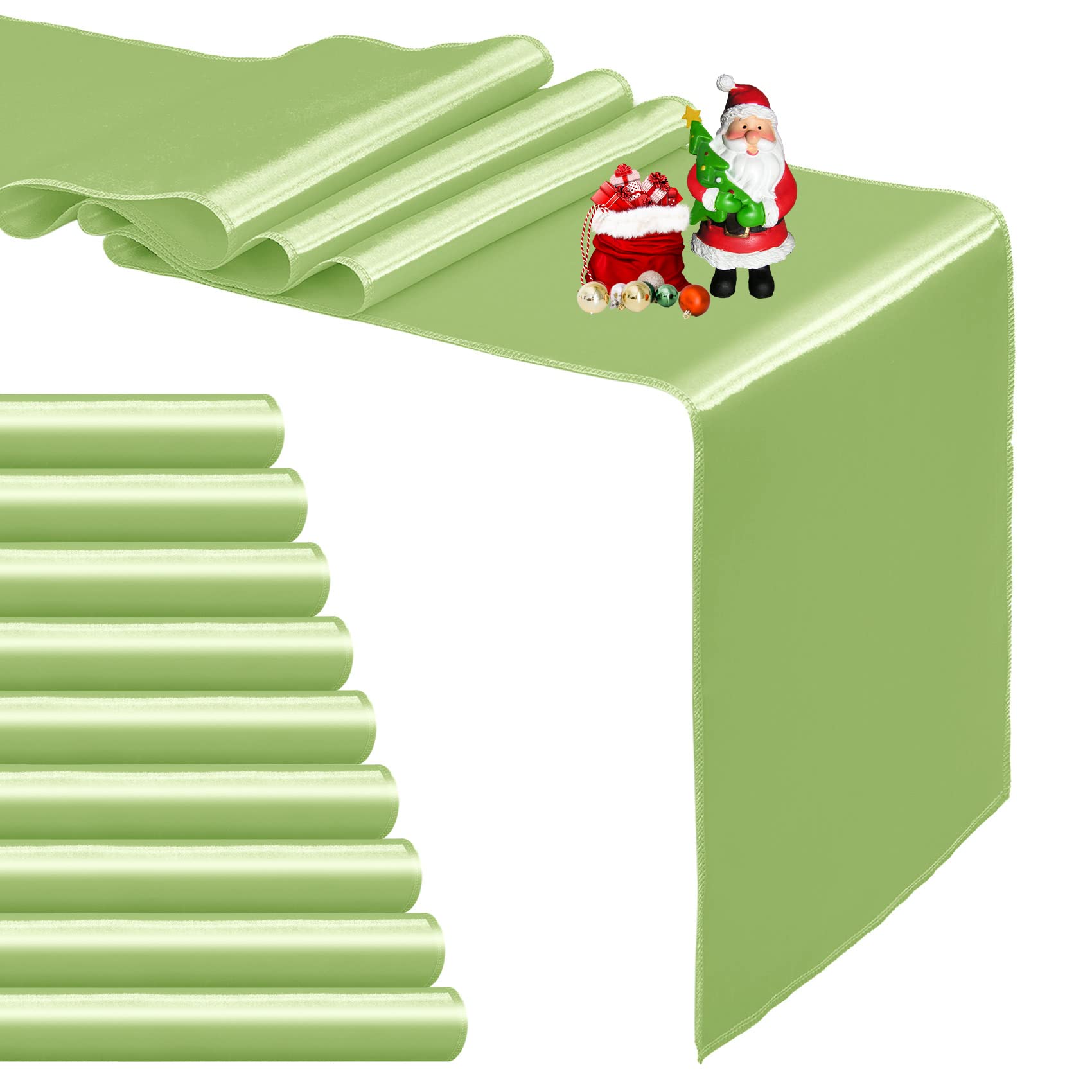 Photo 1 of 10-Pack Green Satin Table Runner 12 x 108 Inch Long Bright and Smooth Silk Fabric Table Runner for Wedding Banquet Birthday Party Decoration