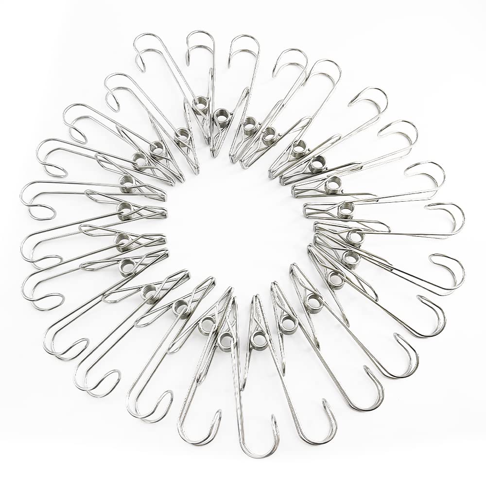 WYAN 25 Pcs Laundry Clip,Stainless Steel Clips with Hook, Kitchen Towel Clips, for Clothes Sock Hanger, Paper Files, Snacks Seal, Photo