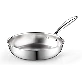 Cook N Home 10-inch Stainless Steel Frying Pan, Tri-Ply Clad 18/10 Stainless Steel Skillet Sauté Cooking Fry Pan, Induction Cookware, Silver
