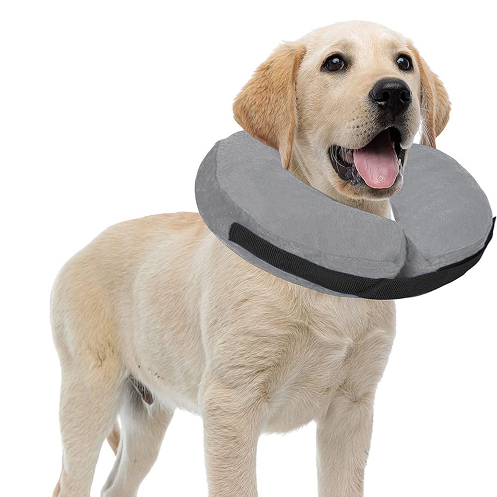 Puseky Pet Inflatable Collar for Dogs and Cats, Soft Pet Recovery​E-Collar with Adjustable Buckle for Recovery from Surgery or Wounds and Does Not Block Vision (M)