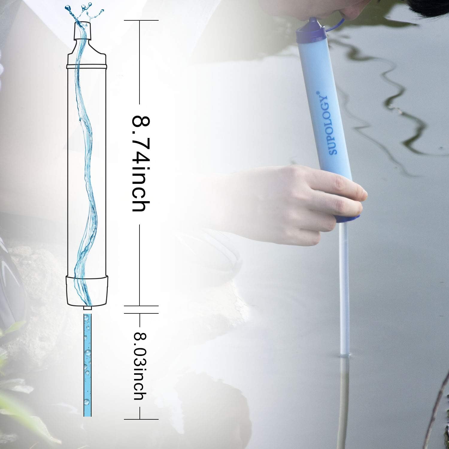 SUPOLOGY Water Filter, Personal Survival Straw Water Purifier for