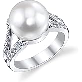 The Pearl Source 11-12mm Genuine White Freshwater Cultured Pearl & Cubic Zirconia Khloe Ring for Women