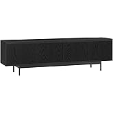 Henn&Hart Fluted TV Stand for TVs up to 75" with 2 Open-Concept Ribbed Storage Cabinets for Living Room, Family Room, or Office, Natural Black