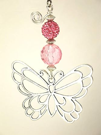 Beautiful Silver Butterfly With Pale Soft Pink Rhinestone And