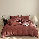 Luxlovery Brick Red Comforter Set Queen Dark Red Bedding Comforter Set Solid Soft Breathable Reddish Solid Color Blanket Quilts 3 Piece Bedding Set for Queen Bed