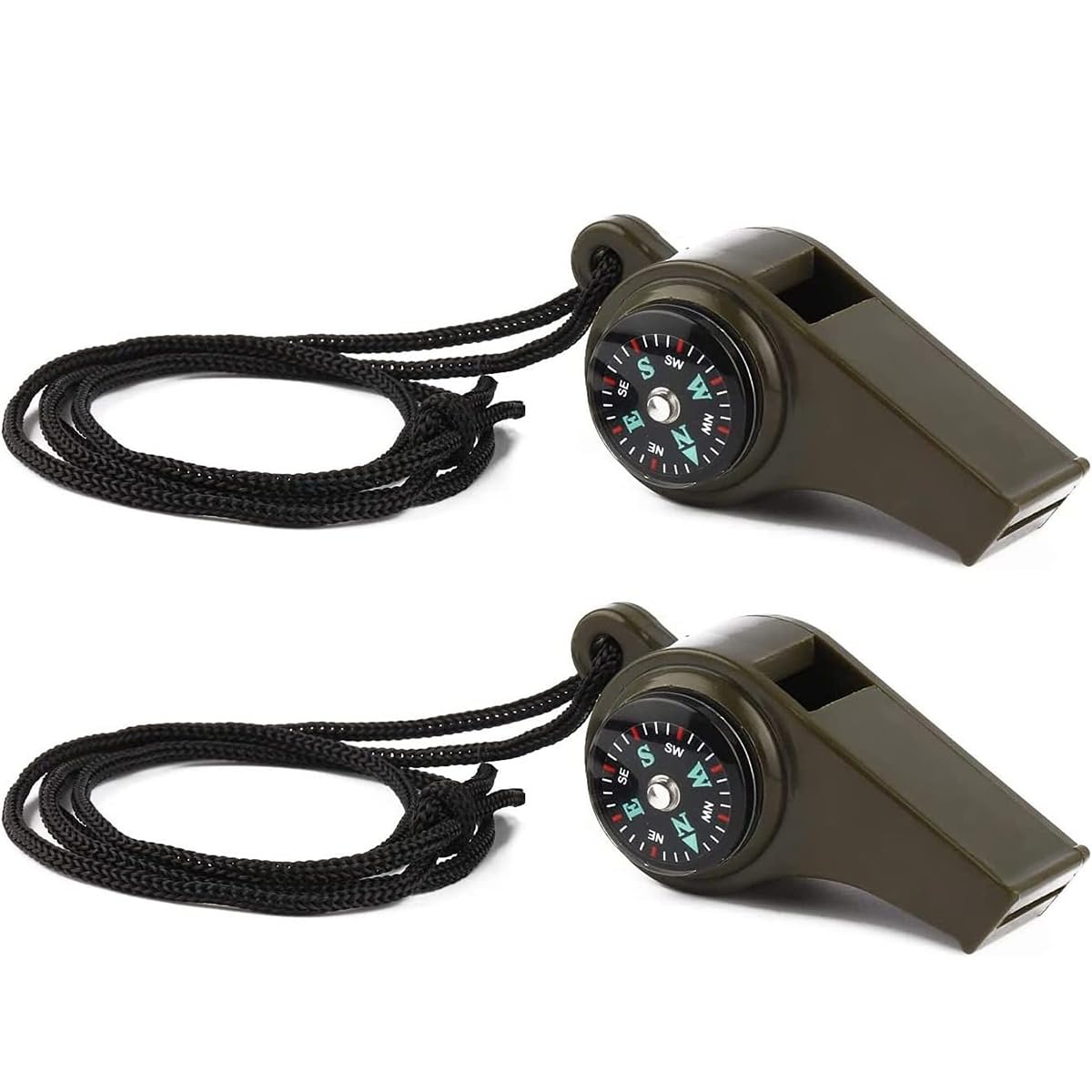 VYAOCJL 2 Pack Emergency Survival Whistle, 3 in 1 Whistle with Compass Thermometer, Lightweight Multipurpose Mountain Travel Tool, Army Green