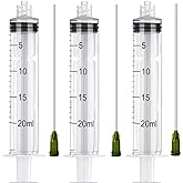 3 Pack 20ml Industrial Plastic Syringes with Blunt Luer Lock Needle 4 Inch for Scientific Labs, Glue Application, Measuring,