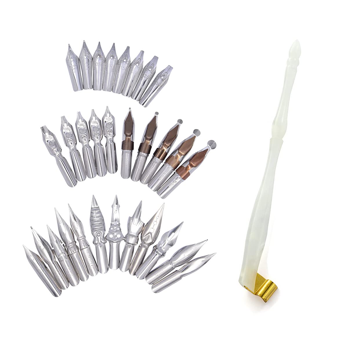 SIPLIV Calligraphy Oblique Dip Pen Holder Set, Resin Pen Handle with 30 Stainless Steel Pen Nib Manga Pen Kit for English Calligraphy Drawing Comic, White