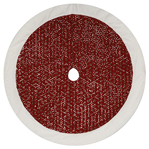ExcMark 48 inch Red and Gold Christmas Tree Skirt with Faux Fur Border and Sequins