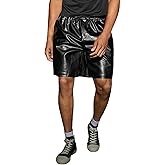 WDIRARA Men's PU Leather Drawstring Waist Wide Legs Shorts