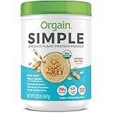 Orgain Simple Organic Plant Protein Powder, Peanut Butter, Vegan, Made with Fewer Ingredients and Without Dairy, Gluten and S