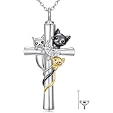 TOUPOP Cat Cross Urn Necklaces for Ashes S925 Sterling Silver Butterfly Cremation Jewelry Memorial Keepsake Jewelry with Funnel Filler for Women Men
