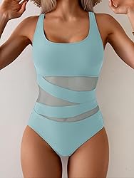 B2prity Women's Mesh One Piece Swimsuit Tummy