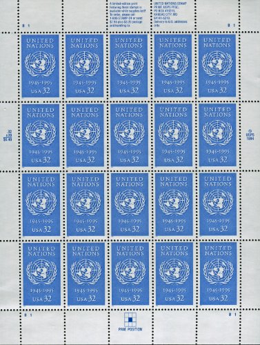 UNITED NATIONS #2974 Pane of 20 x 32 US Postage Stamps
