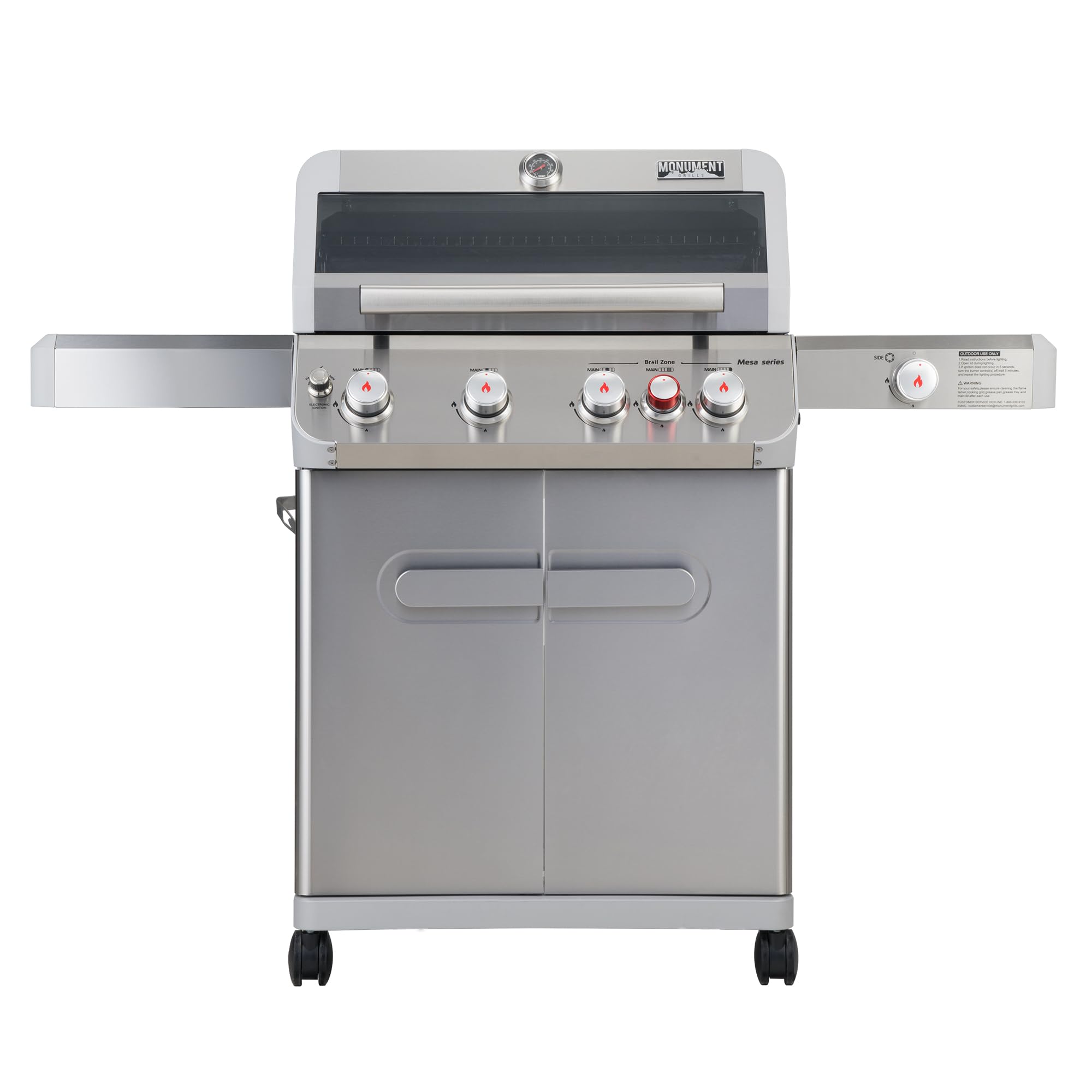 Photo 1 of Monument Grills 4+1 Outdoor Barbecue Stainless Steel Propane Gas Grill, 4 Burners & 1 Side Burner 62,000 BTU Patio Garden Barbecue Grill with Knob Controls, Mesa415BZ