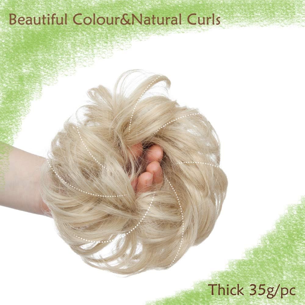 Silk-co Synthetic Hair Bun Extensions Messy Curly Hair Scrunchies Hairpieces Updo Donut Hairpieces for Women -Bleach Blond & Bleach White - Image 4