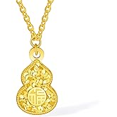 ZHOU LIU FU 18K Solid Gold Necklace Gourd(Wulu) Pendant Necklace Blessing Fortune Fengshui Pendants Good Luck Jewelry for Women Daughter Anniversary Birthday Chain Length 40+5cm/15.7-17.7" C0620929
