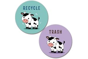 HSSPIRITZ Cow Recycle and Trash Magnets for Kitchen Trash Cans and Recycling Bins,Farmhouse Garbage Can Logo Symbol Magnet sign,2 Pack Magnetic Sticker,3.5"Circle Magnetic for indoor Outdoor Waste Bin
