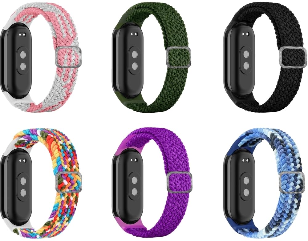 Chainfo® compatible with Xiaomi Mi Band 8 Watch Straps, Nylon Sport Loop Band Wristband Replacement NO230622 (H [Pack of 6])