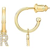 PAVOI 14K Gold Plated 925 Sterling Silver Post Huggie Earring with Initial Dangle - CZ Huggie Hoop Earrings - Women's Cubic Zirconia Initial Huggies