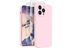 FireNova for iPhone 14 Pro Case, Silicone Upgraded [Camera Protection] Phone Case with [2 Screen Protectors], Soft Anti-Scratch Microfiber Lining Inside, 6.1 inch,Chalk Pink