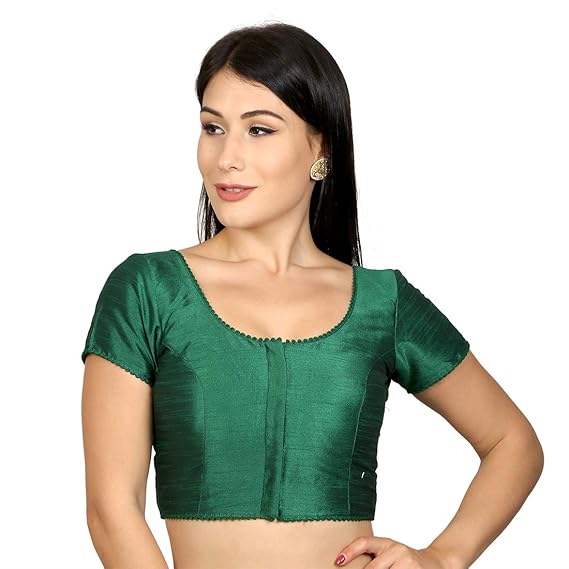 Womens Designer Raw Silk Princess Cut Short Sleeves Padded Readymade Saree Blouse