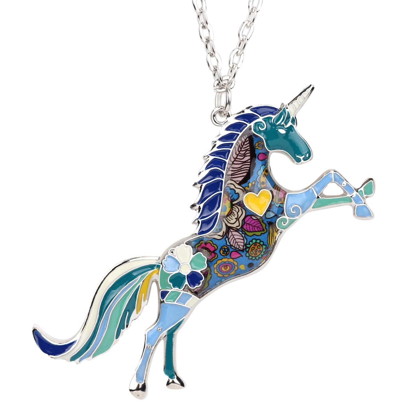 NEWEI Cute Enamel Horse Necklace Gifts Horse Pendant Jewelry for Women Girls Horse Lovers Charms (Ocean Unicorn Horse)