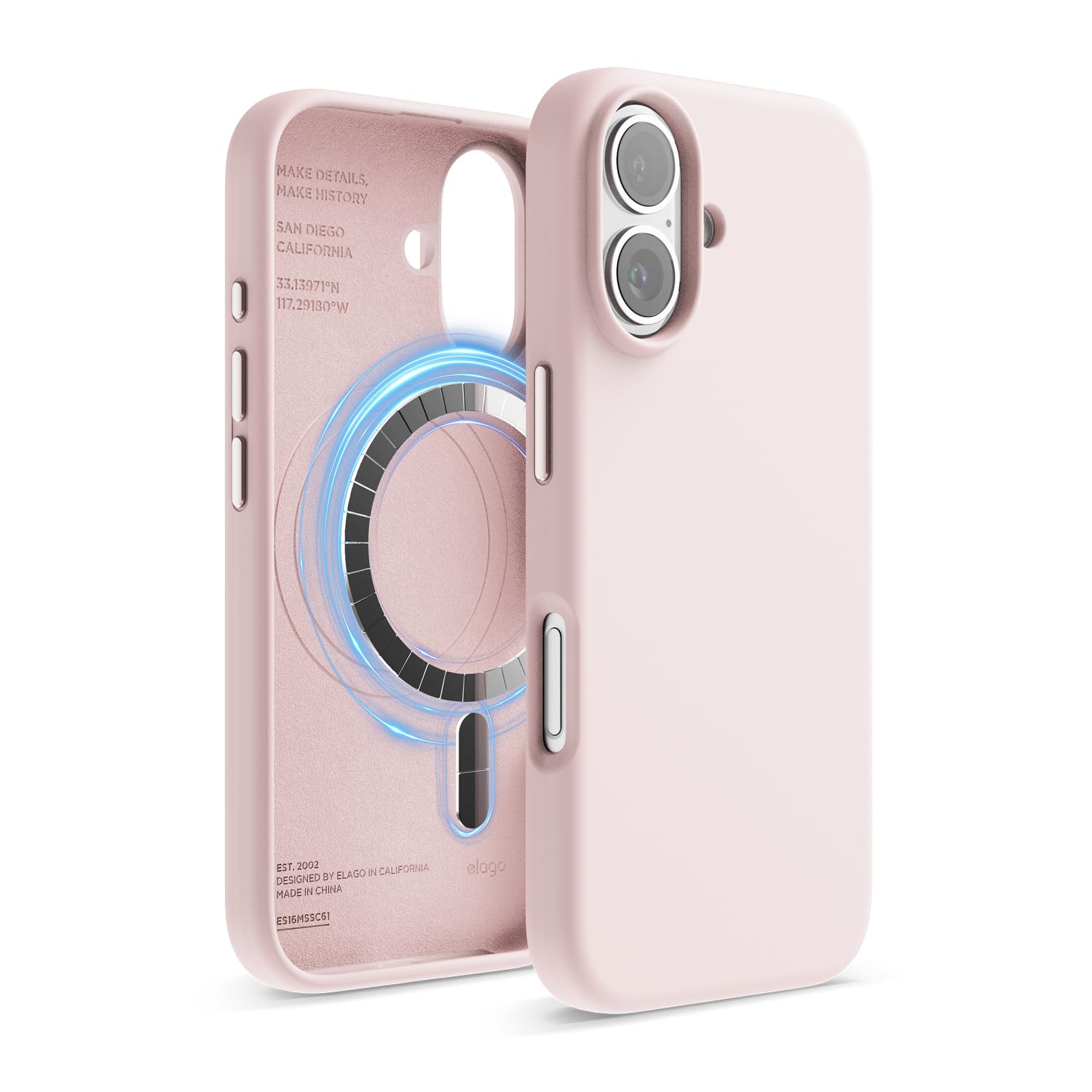 elago Magnetic Silicone Case Compatible with iPhone 16 Case 6.1 Inch Compatible with All MagSafe Accessories - Built-in Magnets, Soft Grip Silicone, Shockproof (Lovely Pink)