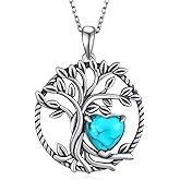 Genuine Turquoise Necklace 925 Sterling Silver Tree of Life Necklace Vintage Western Natural Gemstone Turquoise Jewelry for Women