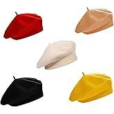 WTTUOAM 5 Pieces Artificial Wool Beret for Women, French Beret, Artist Hat, French Style Winter Warm Berets Cap Set