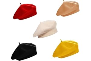 WTTUOAM 5 Pieces Artificial Wool Beret for Women, French Beret, Artist Hat, French Style Winter Warm Berets Cap Set
