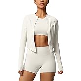 3 Piece Workout Sets for Women High Waisted Seamless Shorts Crop Top Jacket Gym Yoga Outfit Stretchy Sports Bra Set