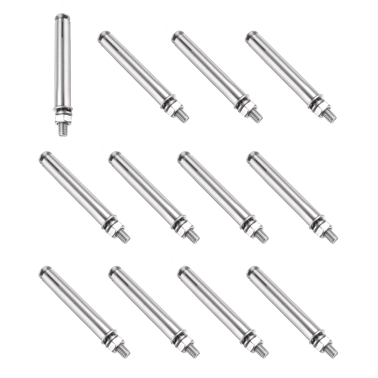 PATIKIL M6 x 80mm Expansion Bolts, 12Pcs 304 Stainless Steel Expansion Screw Bolts Sleeve Anchoring Fastener for Wall Concrete Brick Wall Drywall Air Conditioner, Silver