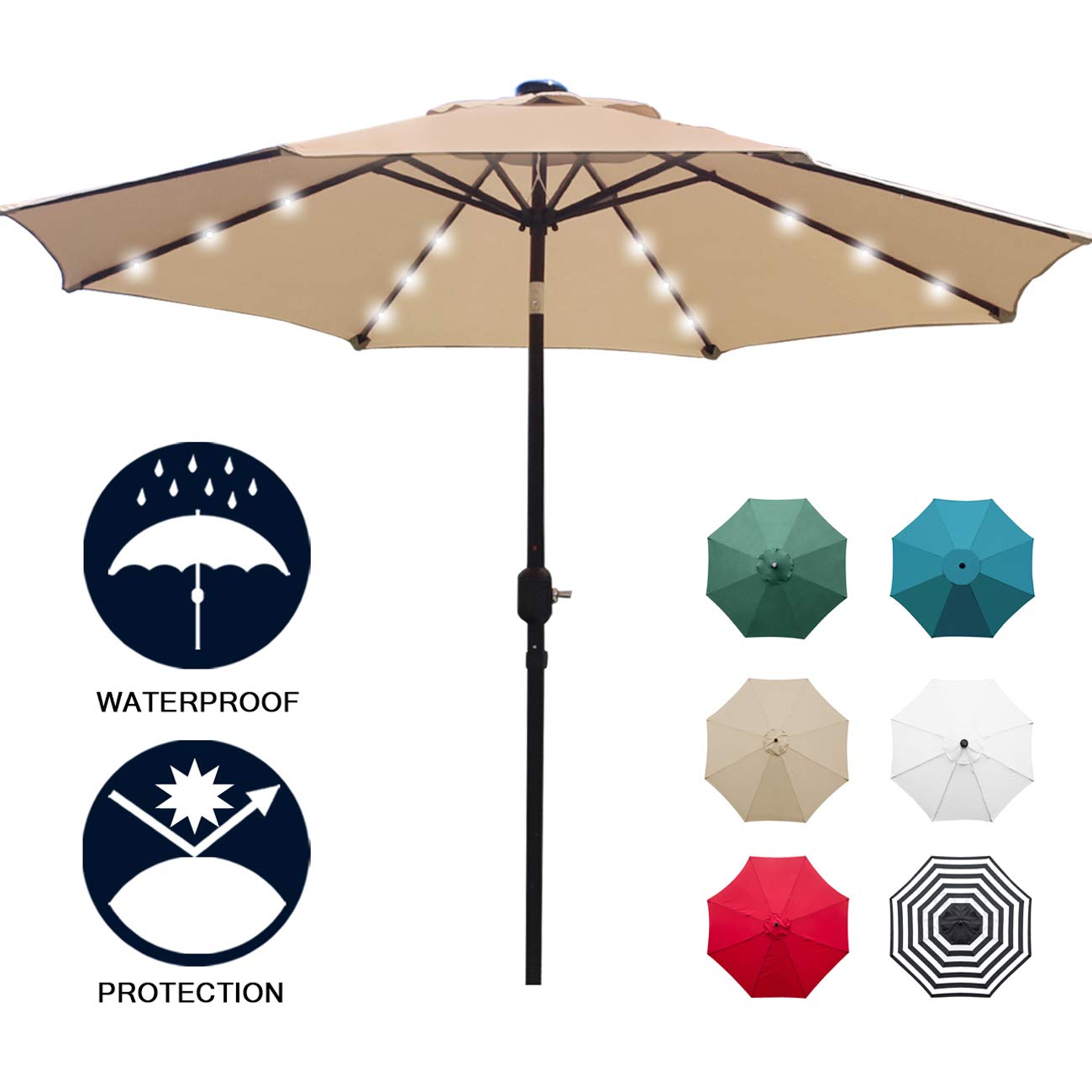 Mua Sunnyglade 9 Solar 24 Led Lighted Patio Umbrella With 8 Ribs Tilt Adjustment And Crank Lift System Light Tan Tren Amazon Má»¹ Chinh Hang 2020 Fado