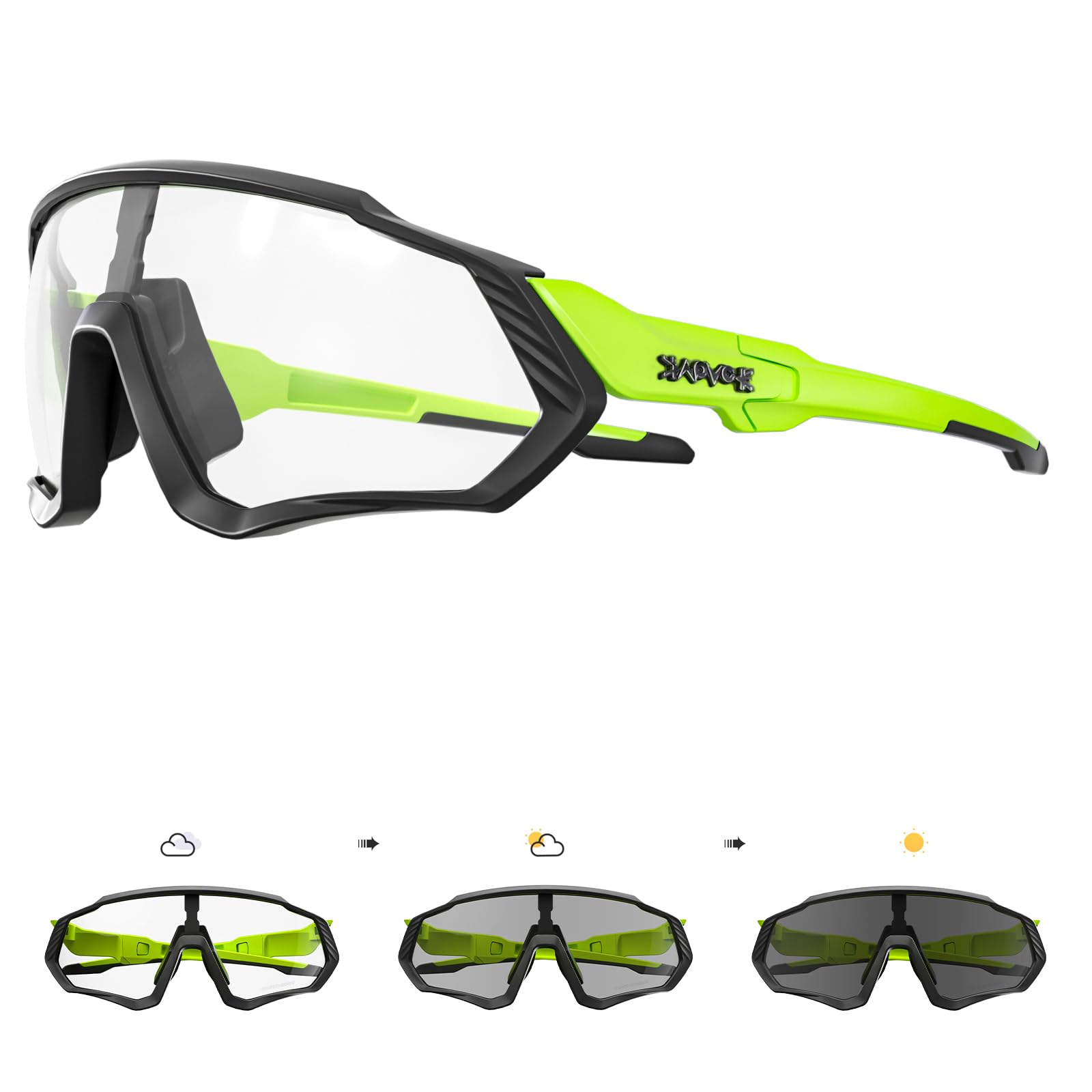 KAPVOE Photochromic Cycling Glasses For Men Women MTB BMX Clear Sports Sunglasses Running Volleyball Tennis Driving Fishing Softball Mountain Golf Hiking Clear Green 20