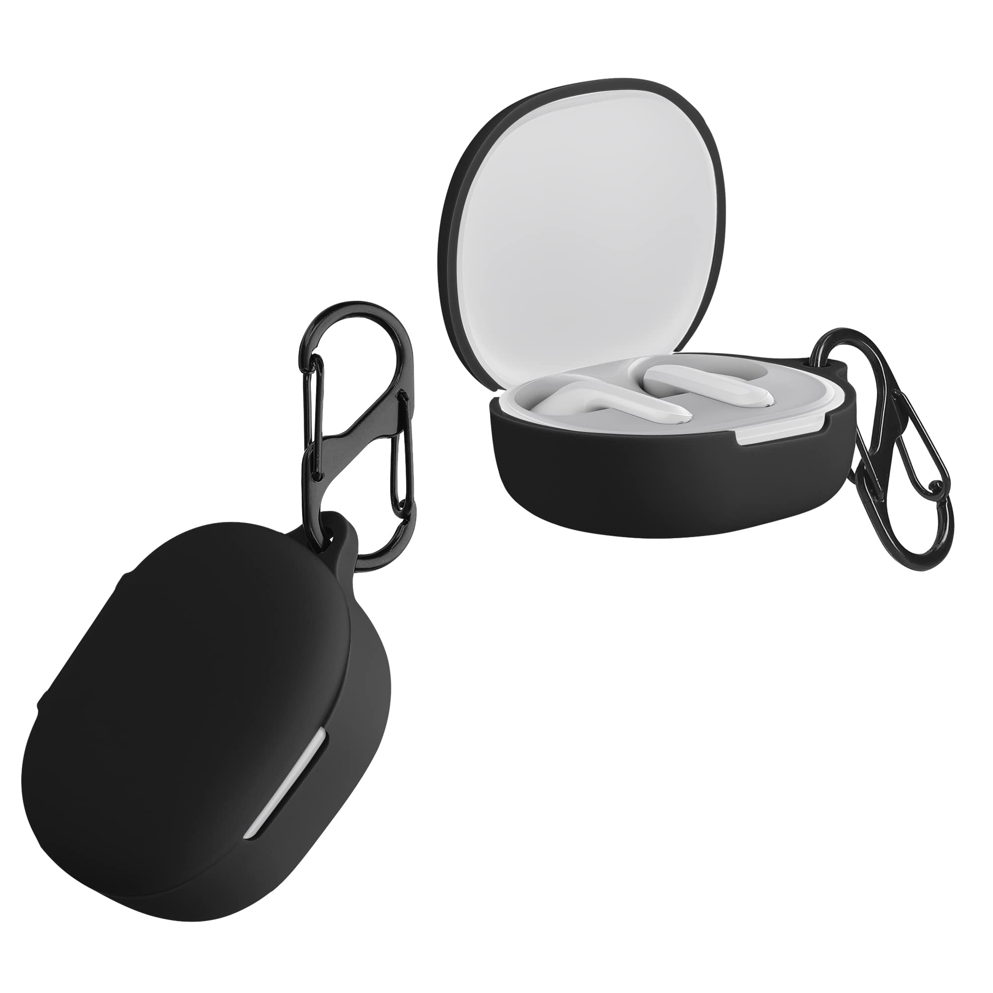 kwmobile Silicone Cover Compatible with Xiaomi Redmi Buds 4 Lite - Case Cover Stick-On Skin with Clip - Black