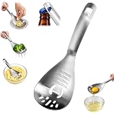 SQKM 5 in 1 Multifunction Cooking Spoon - 18/8 304 Stainless Steel Slotted | Multi-Purpose Kitchen Tool: Egg Separator, Potato Garlic Masher, Ginger Grater, Strainer and Bottle Opener