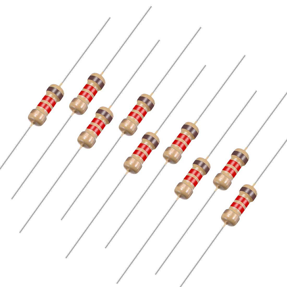 sourcingmap 100Pcs 1.2K Ohm Resistor, 1/4W 5% Tolerance Carbon Film Resistors, 4 Bands for DIY Electronic Projects and Experiments